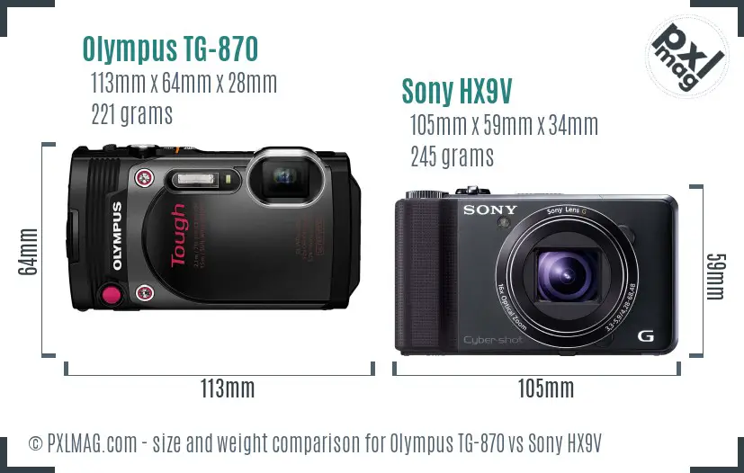 Olympus TG-870 vs Sony HX9V size comparison