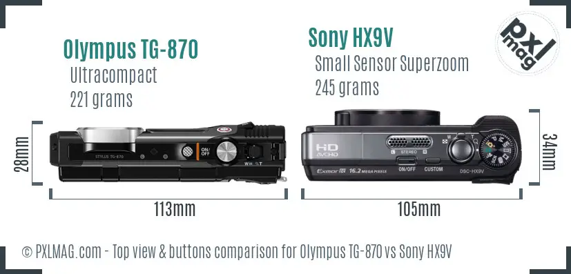 Olympus TG-870 vs Sony HX9V top view buttons comparison