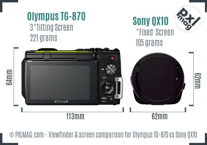 Olympus TG-870 vs Sony QX10 Screen and Viewfinder comparison