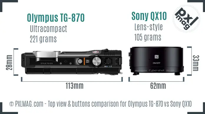 Olympus TG-870 vs Sony QX10 top view buttons comparison