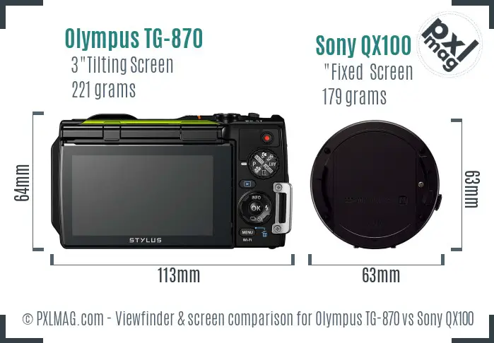 Olympus TG-870 vs Sony QX100 Screen and Viewfinder comparison