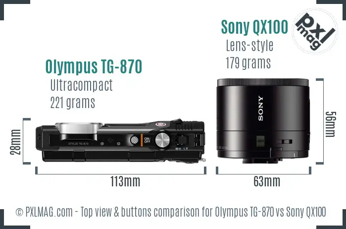 Olympus TG-870 vs Sony QX100 top view buttons comparison
