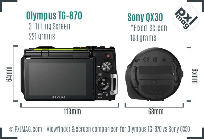Olympus TG-870 vs Sony QX30 Screen and Viewfinder comparison
