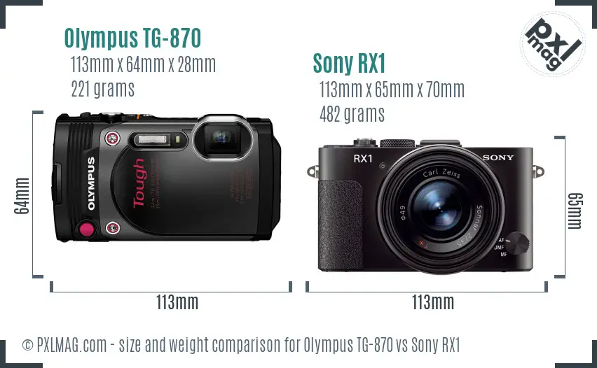 Olympus TG-870 vs Sony RX1 size comparison