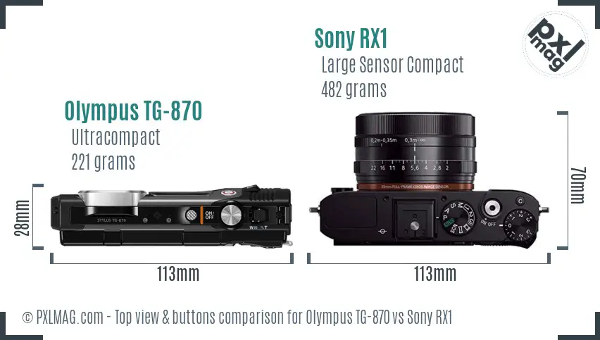 Olympus TG-870 vs Sony RX1 top view buttons comparison