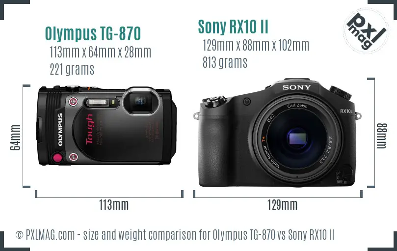 Olympus TG-870 vs Sony RX10 II size comparison