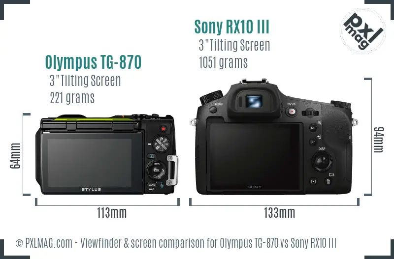 Olympus TG-870 vs Sony RX10 III Screen and Viewfinder comparison