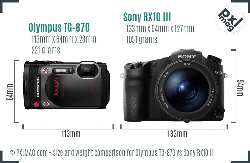 Olympus TG-870 vs Sony RX10 III size comparison