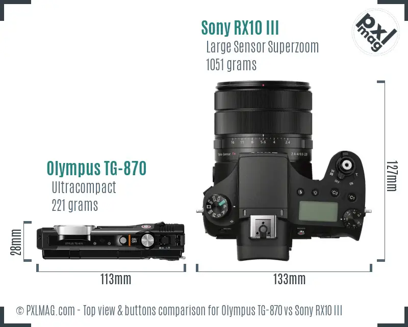 Olympus TG-870 vs Sony RX10 III top view buttons comparison