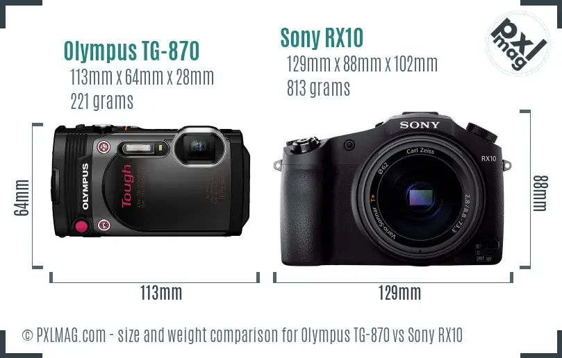 Olympus TG-870 vs Sony RX10 size comparison