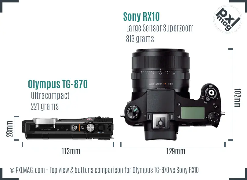 Olympus TG-870 vs Sony RX10 top view buttons comparison