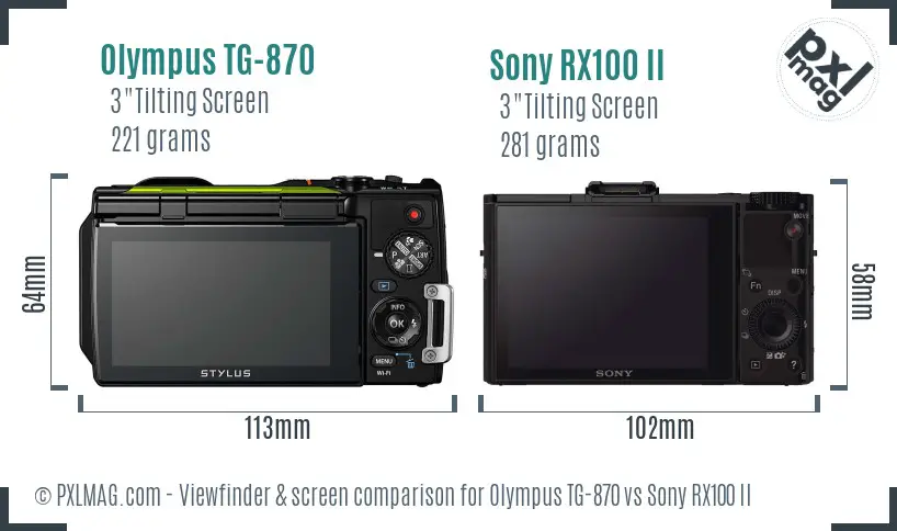 Olympus TG-870 vs Sony RX100 II Screen and Viewfinder comparison