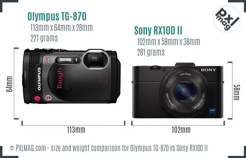 Olympus TG-870 vs Sony RX100 II size comparison