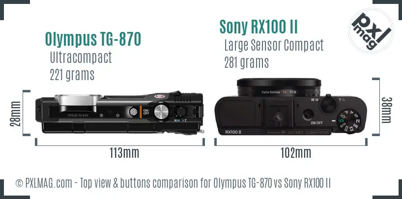 Olympus TG-870 vs Sony RX100 II top view buttons comparison