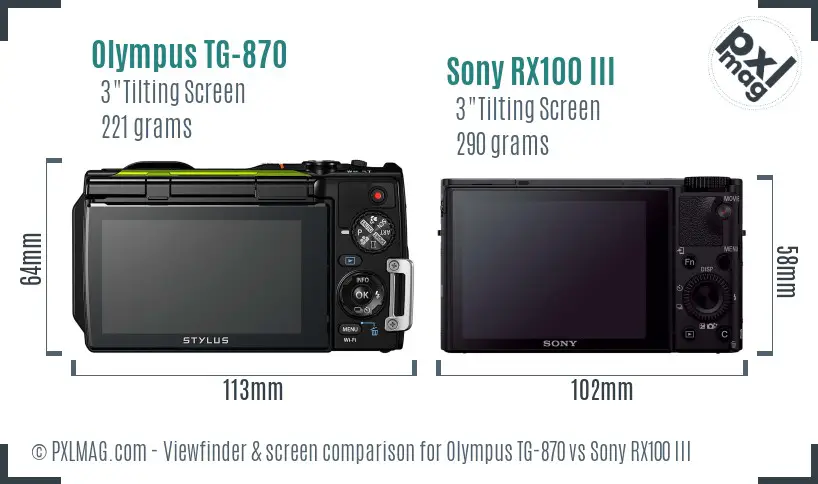 Olympus TG-870 vs Sony RX100 III Screen and Viewfinder comparison