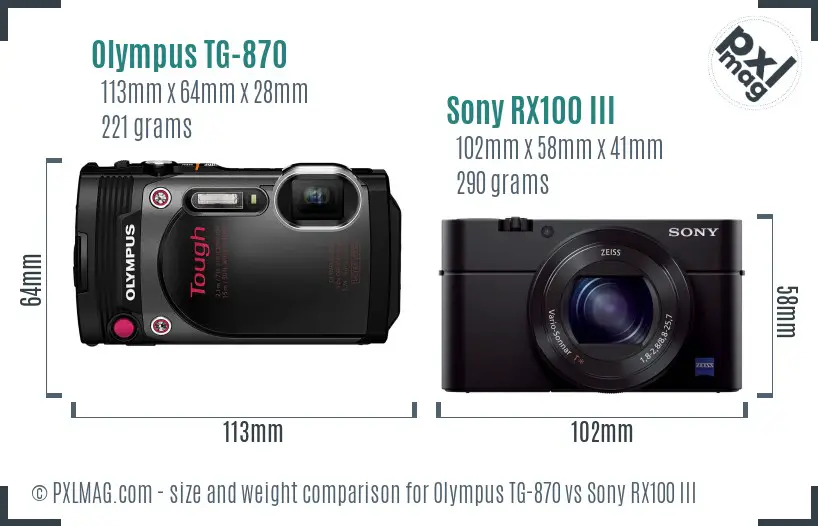 Olympus TG-870 vs Sony RX100 III size comparison