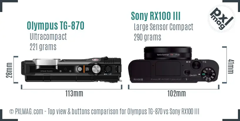 Olympus TG-870 vs Sony RX100 III top view buttons comparison