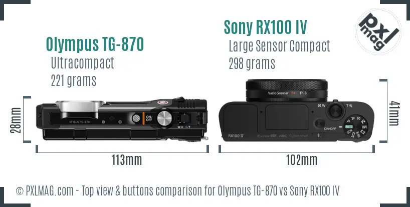 Olympus TG-870 vs Sony RX100 IV top view buttons comparison