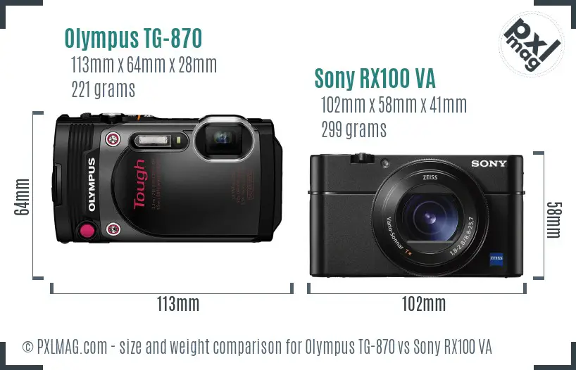 Olympus TG-870 vs Sony RX100 VA size comparison