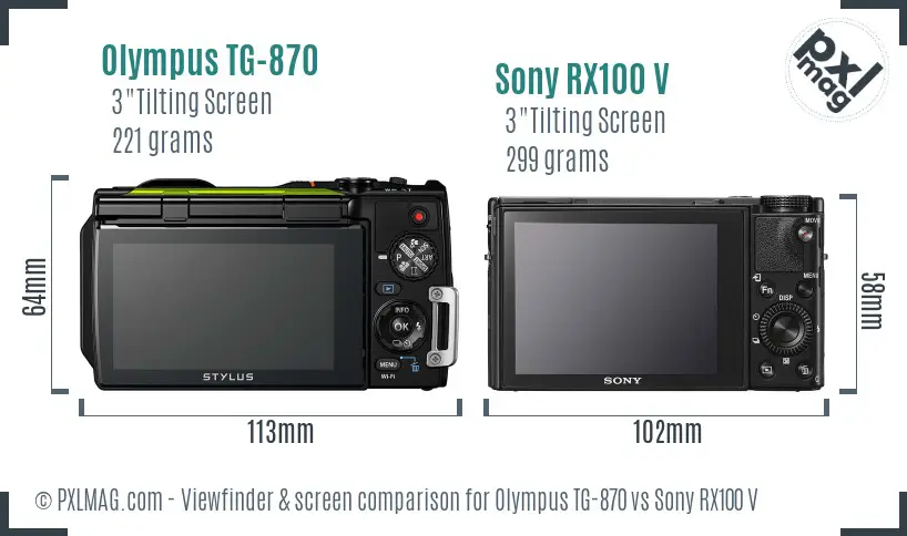 Olympus TG-870 vs Sony RX100 V Screen and Viewfinder comparison