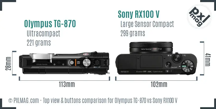 Olympus TG-870 vs Sony RX100 V top view buttons comparison