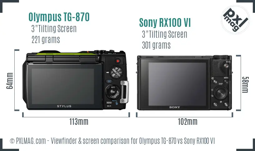 Olympus TG-870 vs Sony RX100 VI Screen and Viewfinder comparison