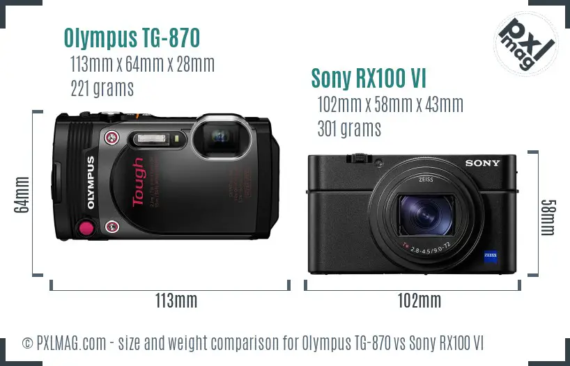 Olympus TG-870 vs Sony RX100 VI size comparison