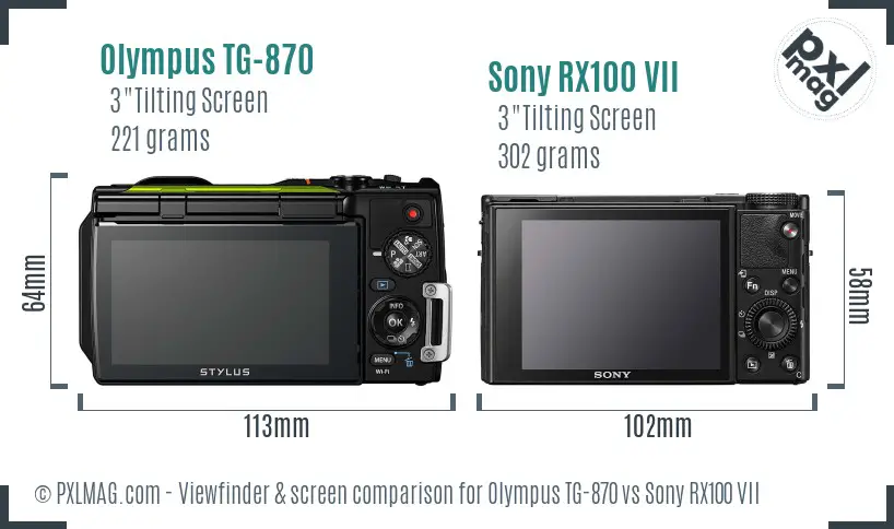 Olympus TG-870 vs Sony RX100 VII Screen and Viewfinder comparison