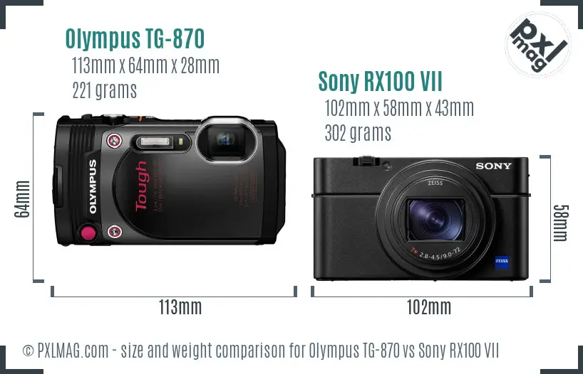 Olympus TG-870 vs Sony RX100 VII size comparison