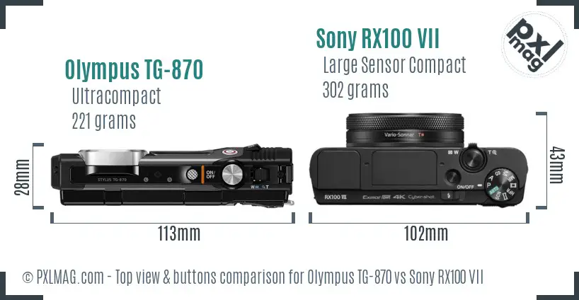 Olympus TG-870 vs Sony RX100 VII top view buttons comparison