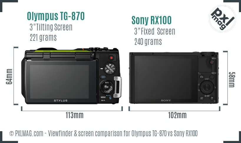 Olympus TG-870 vs Sony RX100 Screen and Viewfinder comparison