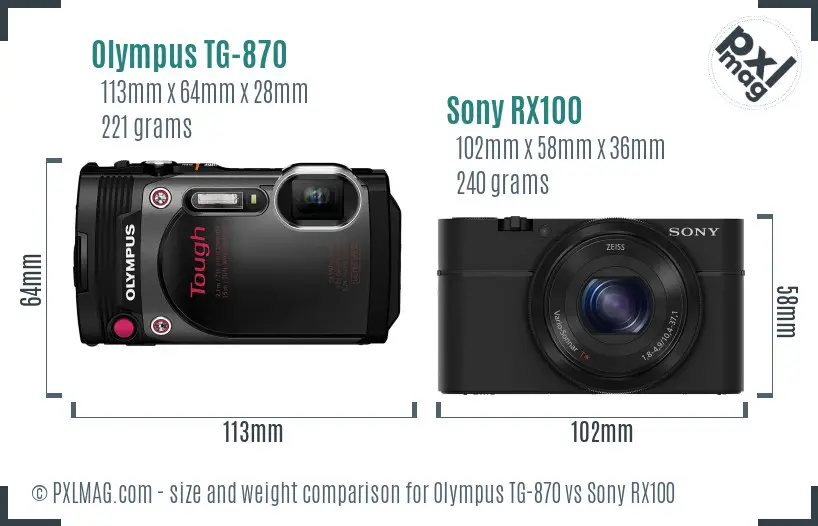 Olympus TG-870 vs Sony RX100 size comparison