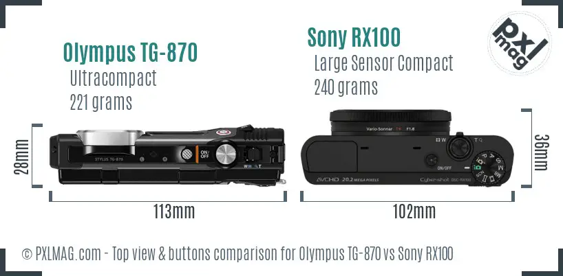 Olympus TG-870 vs Sony RX100 top view buttons comparison