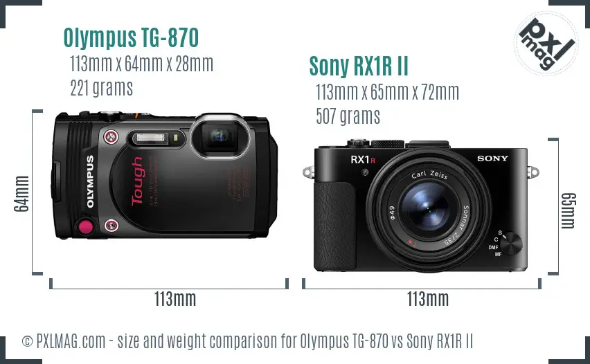 Olympus TG-870 vs Sony RX1R II size comparison