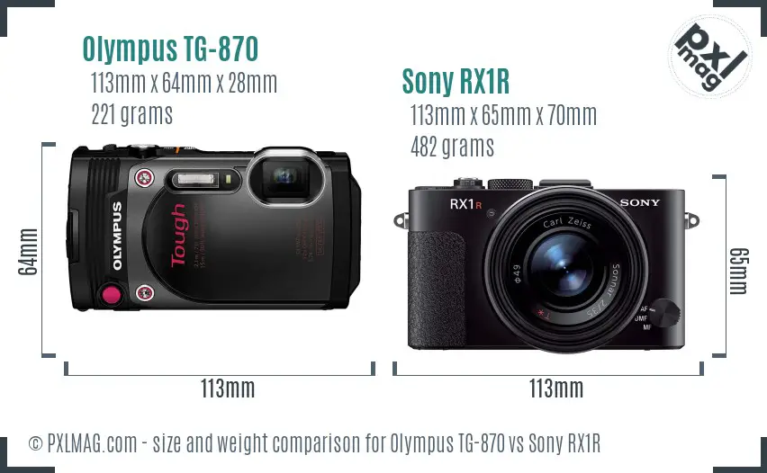 Olympus TG-870 vs Sony RX1R size comparison