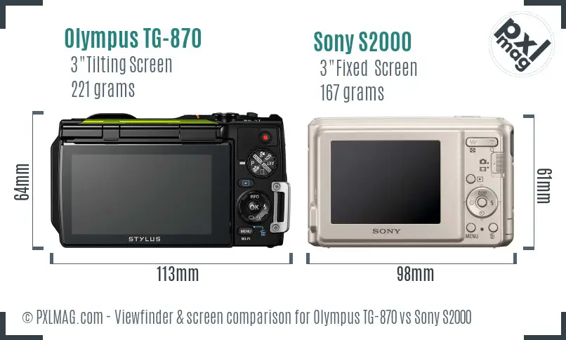 Olympus TG-870 vs Sony S2000 Screen and Viewfinder comparison