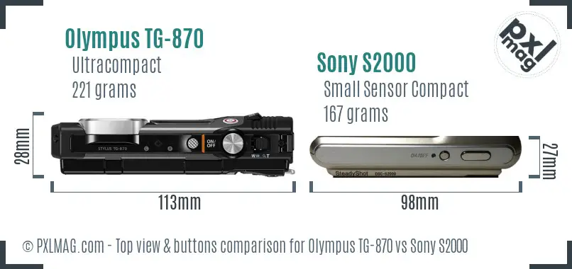 Olympus TG-870 vs Sony S2000 top view buttons comparison