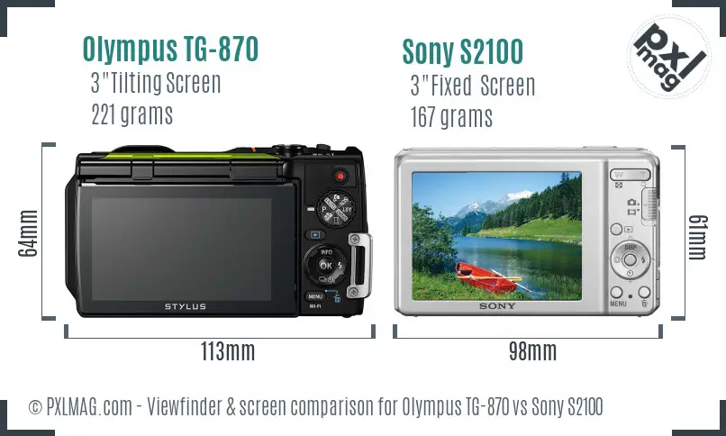 Olympus TG-870 vs Sony S2100 Screen and Viewfinder comparison