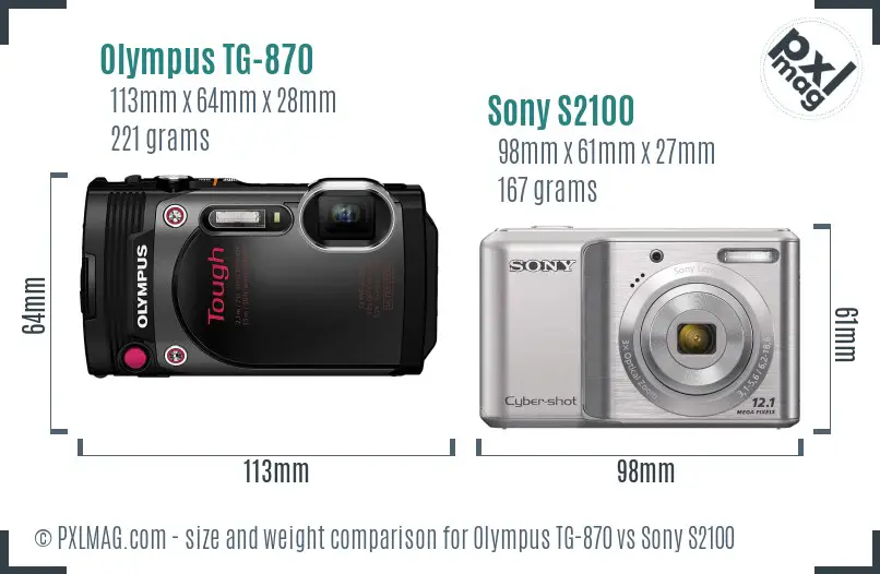 Olympus TG-870 vs Sony S2100 size comparison