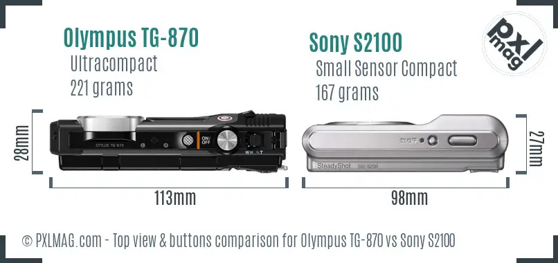 Olympus TG-870 vs Sony S2100 top view buttons comparison