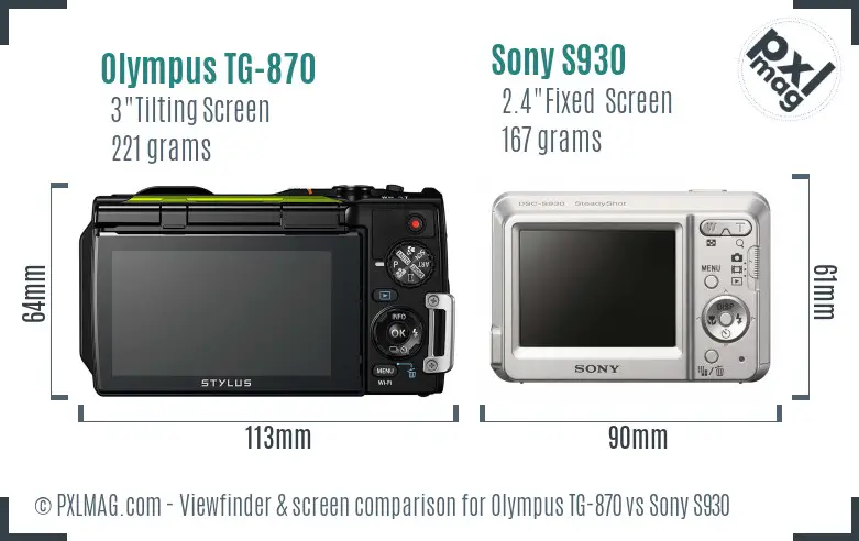 Olympus TG-870 vs Sony S930 Screen and Viewfinder comparison