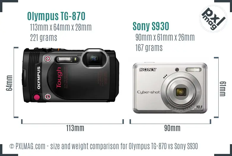 Olympus TG-870 vs Sony S930 size comparison