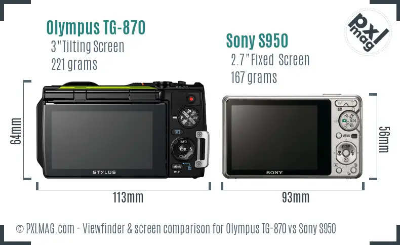 Olympus TG-870 vs Sony S950 Screen and Viewfinder comparison