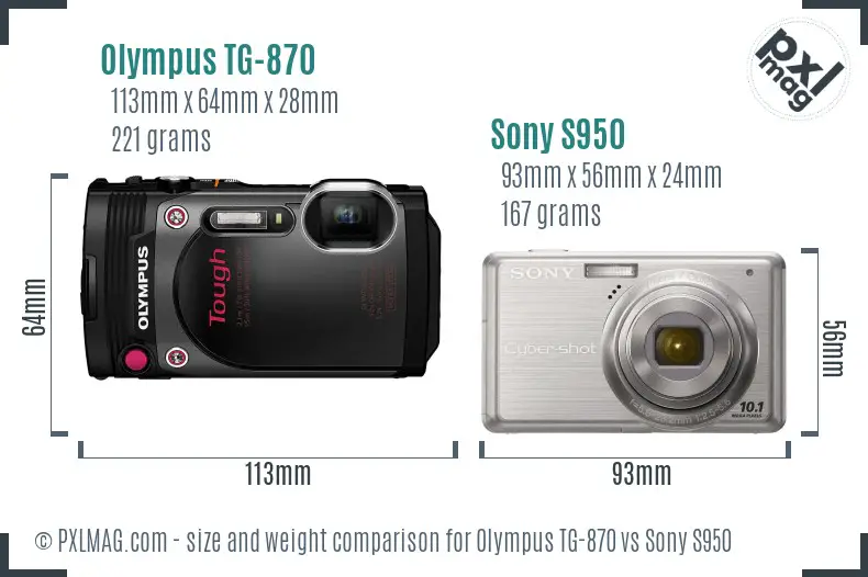 Olympus TG-870 vs Sony S950 size comparison