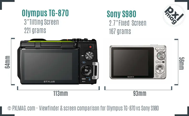 Olympus TG-870 vs Sony S980 Screen and Viewfinder comparison