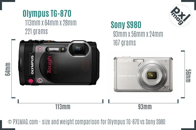 Olympus TG-870 vs Sony S980 size comparison