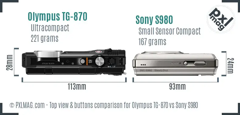 Olympus TG-870 vs Sony S980 top view buttons comparison
