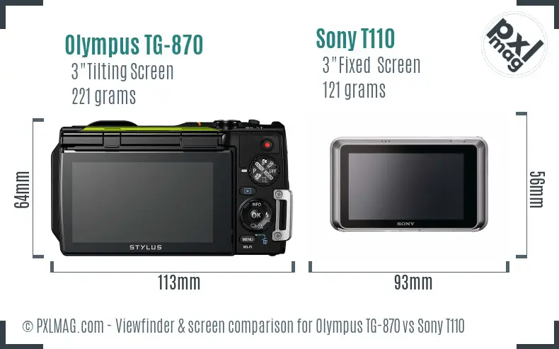 Olympus TG-870 vs Sony T110 Screen and Viewfinder comparison