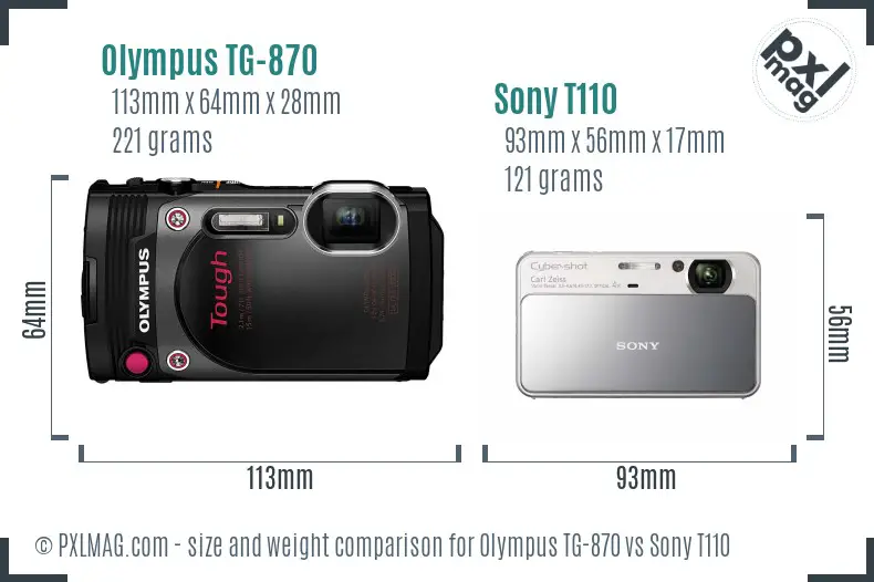 Olympus TG-870 vs Sony T110 size comparison