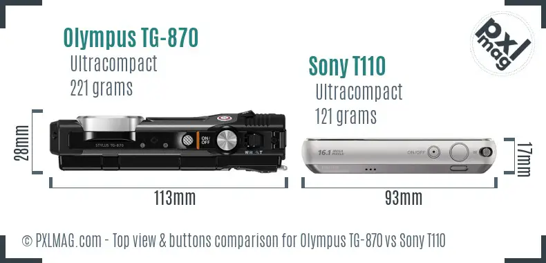 Olympus TG-870 vs Sony T110 top view buttons comparison